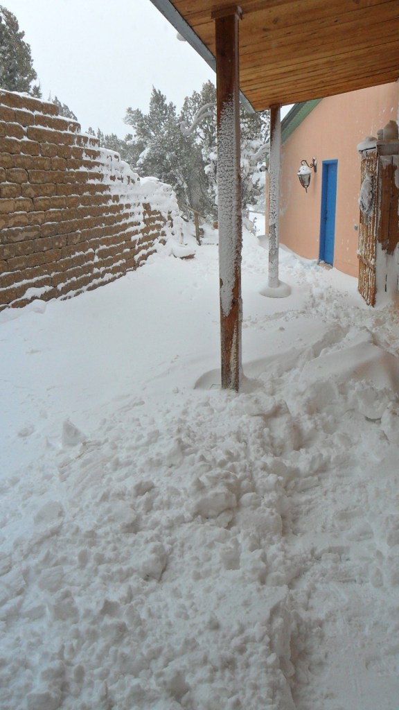 The view from the front door after digging it out twice from reoccurring drifts.